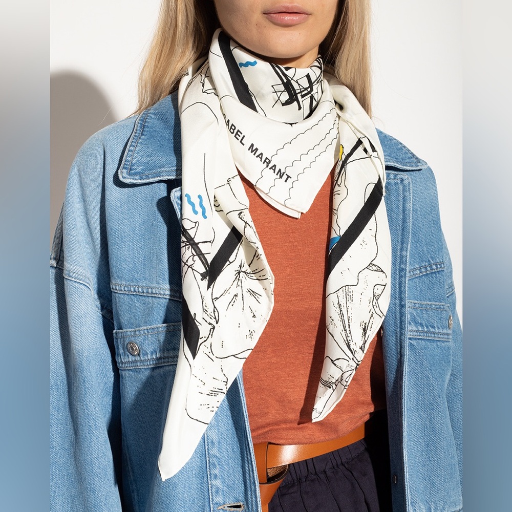 Isabel Marant Scarfili 100% Silk Scarf, White